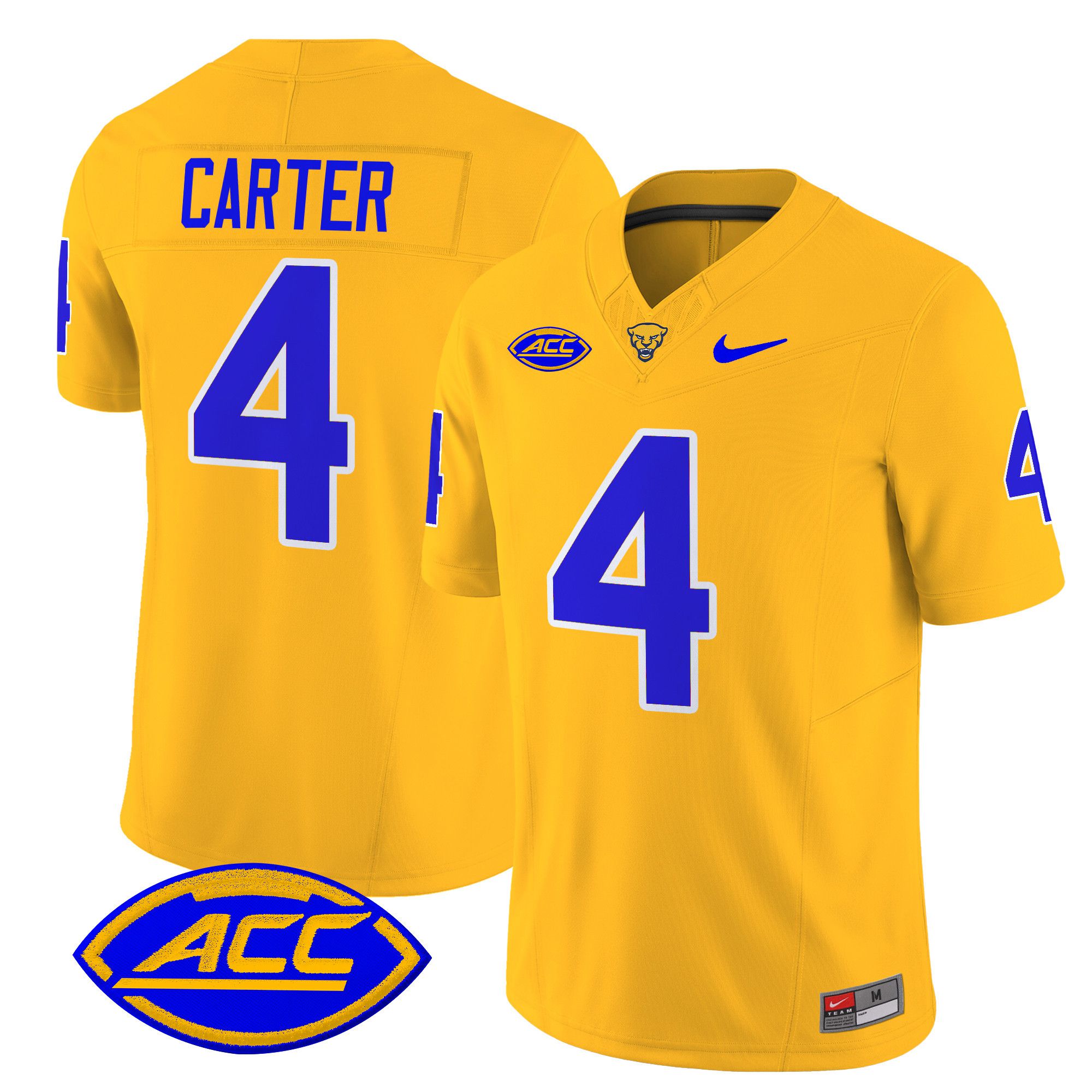 Men Pittsburgh Panthers #4 Carter Yellow Nike 2024 Vapor Limited NCAA Jersey->more ncaa teams->NCAA Jersey